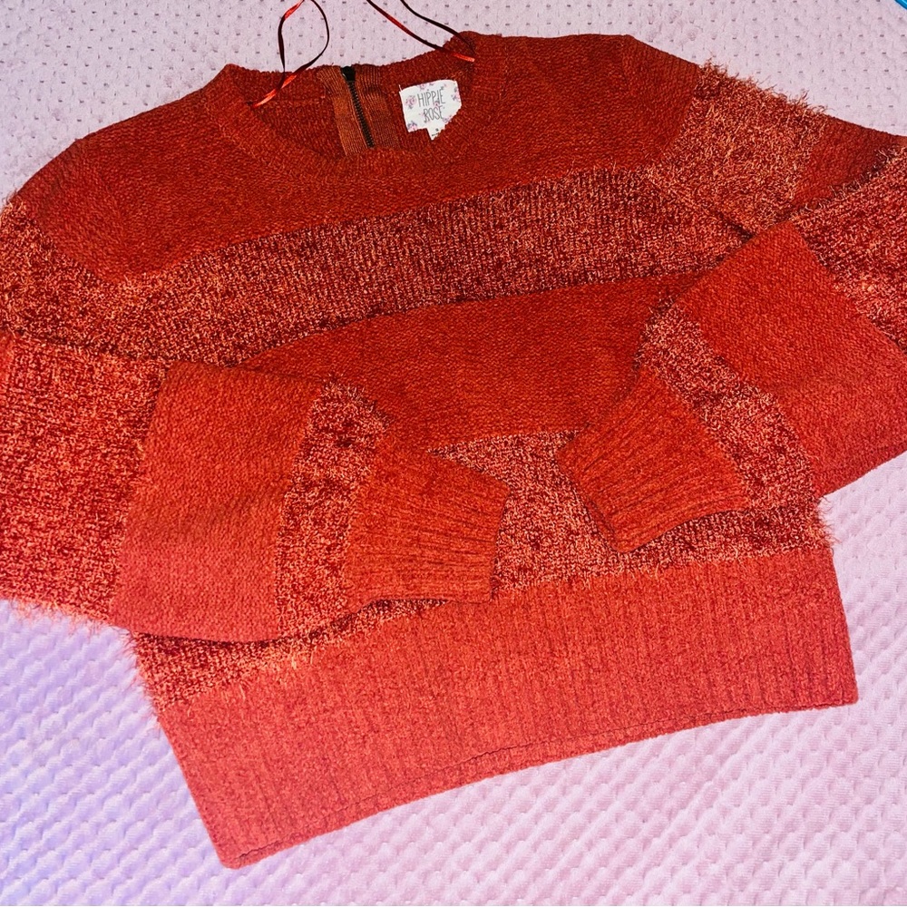 Hippie Rose Ribbed Knit Pattern Drop Shoulder Cropped Sweater NWOT